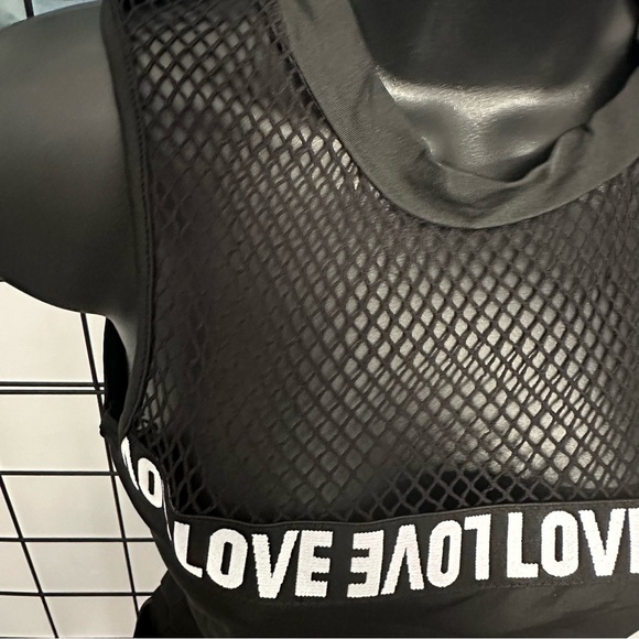 BLACK LETTER BAND PATCH FISHNET DESIGN TOP SHORTS SET - Picture 8 of 13